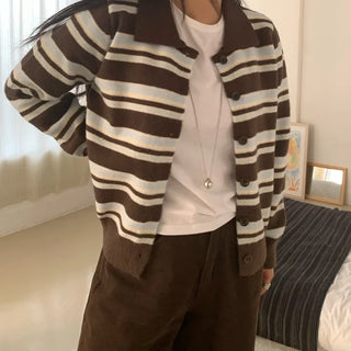 Vintage Retro Bold Stripe Knit Cardigan