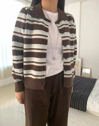 Vintage Retro Bold Stripe Knit Cardigan