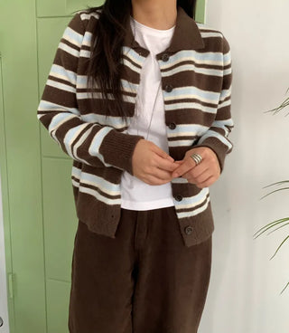 Vintage Retro Bold Stripe Knit Cardigan
