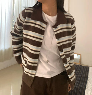 Vintage Retro Bold Stripe Knit Cardigan