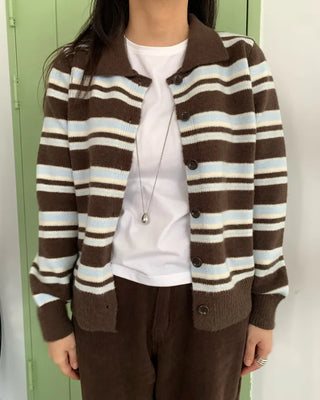 Vintage Retro Bold Stripe Knit Cardigan