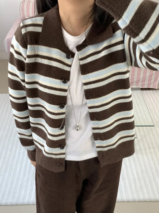 Vintage Retro Bold Stripe Knit Cardigan