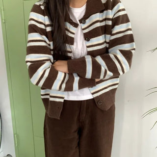 Vintage Retro Bold Stripe Knit Cardigan