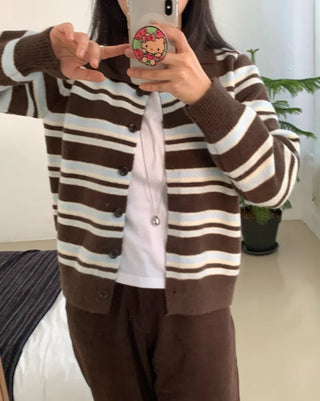 Vintage Retro Bold Stripe Knit Cardigan