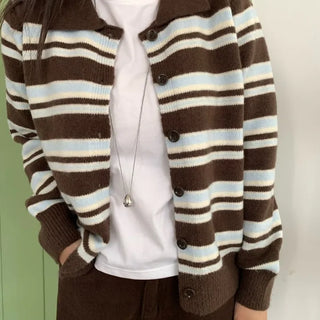 Vintage Retro Bold Stripe Knit Cardigan