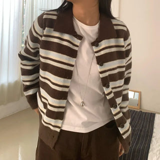 Vintage Retro Bold Stripe Knit Cardigan