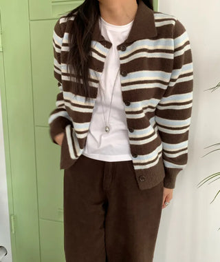 Vintage Retro Bold Stripe Knit Cardigan