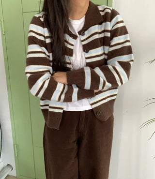 Vintage Retro Bold Stripe Knit Cardigan