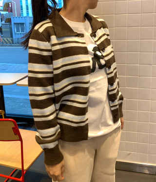 Vintage Retro Bold Stripe Knit Cardigan