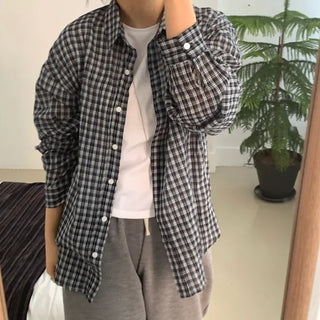Vintage Classic Gingham Check Oversized Cotton Shirt