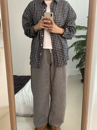 Vintage Classic Gingham Check Oversized Cotton Shirt
