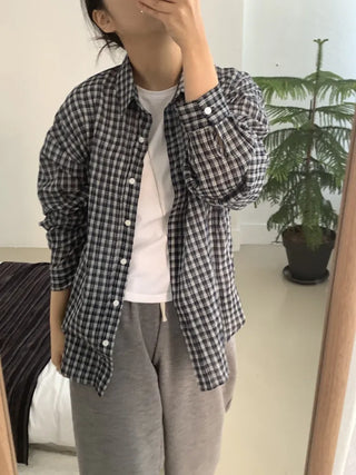Vintage Classic Gingham Check Oversized Cotton Shirt