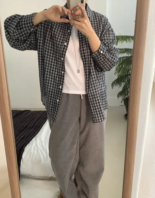 Vintage Classic Gingham Check Oversized Cotton Shirt