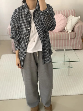 Vintage Classic Gingham Check Oversized Cotton Shirt
