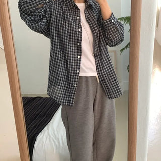 Vintage Classic Gingham Check Oversized Cotton Shirt