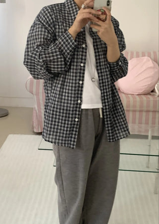 Vintage Classic Gingham Check Oversized Cotton Shirt
