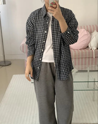 Vintage Classic Gingham Check Oversized Cotton Shirt