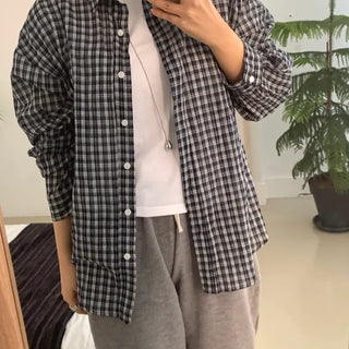 Vintage Classic Gingham Check Oversized Cotton Shirt