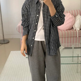 Vintage Classic Gingham Check Oversized Cotton Shirt