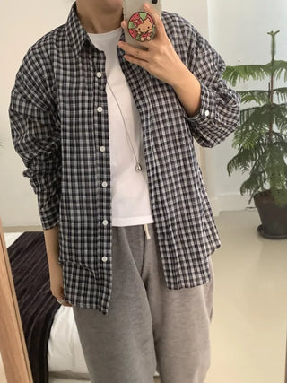 Vintage Classic Gingham Check Oversized Cotton Shirt