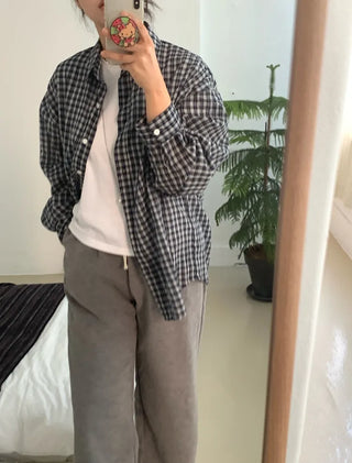 Vintage Classic Gingham Check Oversized Cotton Shirt