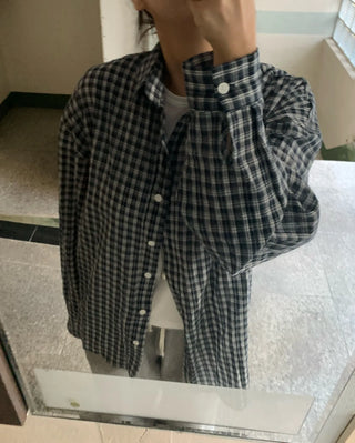 Vintage Classic Gingham Check Oversized Cotton Shirt