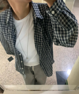 Vintage Classic Gingham Check Oversized Cotton Shirt