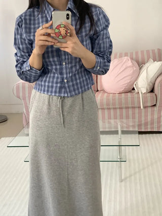 Vintage Navy Check Classic Collar Loose Fit Shirt