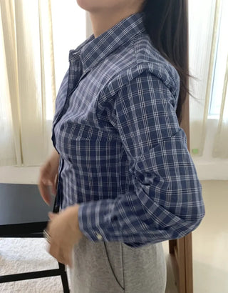 Vintage Navy Check Classic Collar Loose Fit Shirt