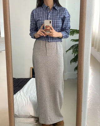 Vintage Navy Check Classic Collar Loose Fit Shirt