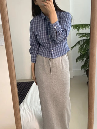 Vintage Navy Check Classic Collar Loose Fit Shirt