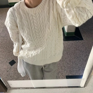 Preppy Bubble Volume Sleeve Aran Knit