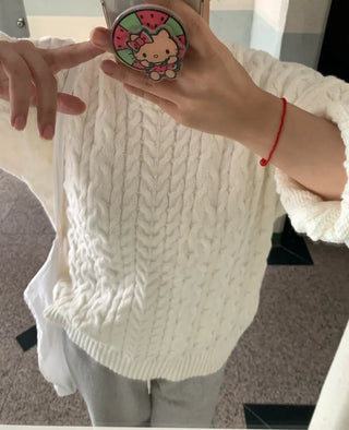 Preppy Bubble Volume Sleeve Aran Knit