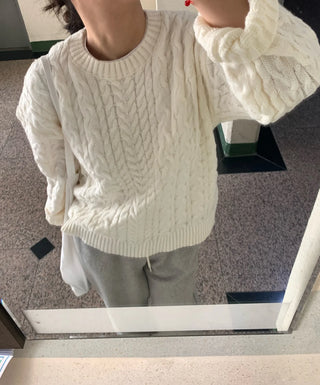 Preppy Bubble Volume Sleeve Aran Knit