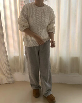 Preppy Bubble Volume Sleeve Aran Knit