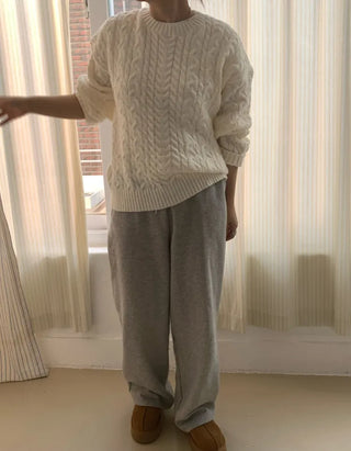 Preppy Bubble Volume Sleeve Aran Knit