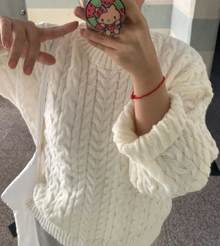 Preppy Bubble Volume Sleeve Aran Knit