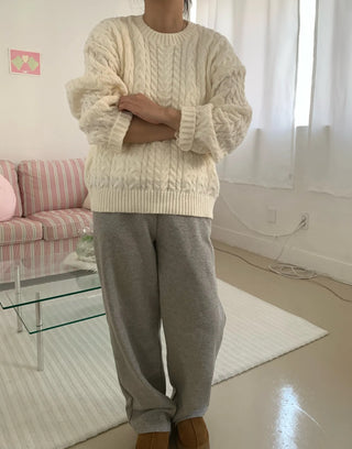 Preppy Bubble Volume Sleeve Aran Knit