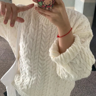 Preppy Bubble Volume Sleeve Aran Knit