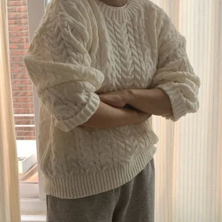 Preppy Bubble Volume Sleeve Aran Knit
