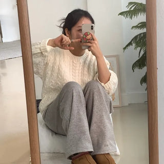 Preppy Bubble Volume Sleeve Aran Knit