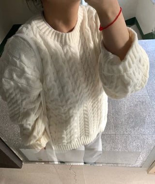 Preppy Bubble Volume Sleeve Aran Knit