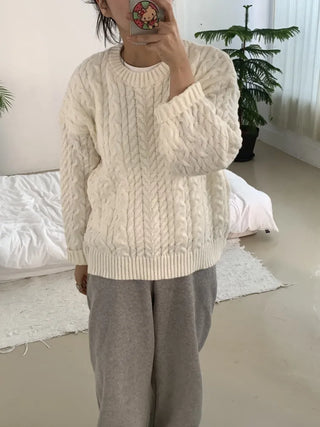 Preppy Bubble Volume Sleeve Aran Knit