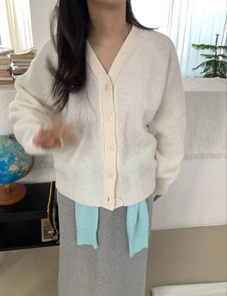 Soft Fuzzy Loose Fit Shoulder Drop V-Neck Cardigan
