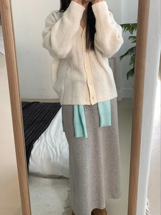 Soft Fuzzy Loose Fit Shoulder Drop V-Neck Cardigan