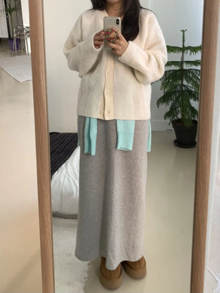 Soft Fuzzy Loose Fit Shoulder Drop V-Neck Cardigan