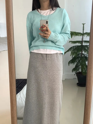 Tone-on-Tone Layered V-Neck Slim Fit Angora Knit