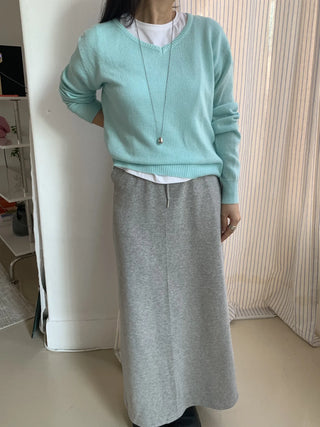 Tone-on-Tone Layered V-Neck Slim Fit Angora Knit