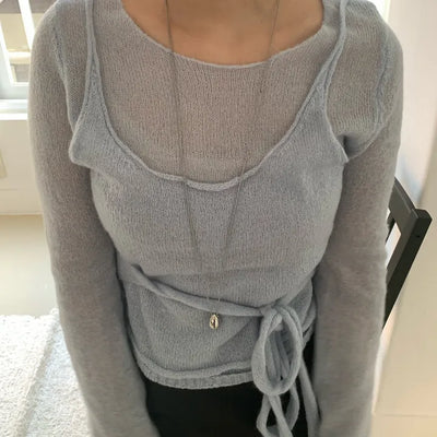 Delicate Fit Puff Sleeve Wrap Strap Slim Fit Knit