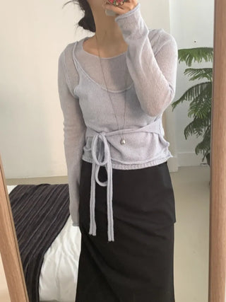 Delicate Fit Puff Sleeve Wrap Strap Slim Fit Knit